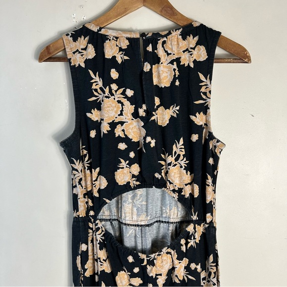 Pact Organic Cotton Size Medium Floral Grey Beige Wide Leg Sleeveless Jumpsuit - Picture 7 of 12